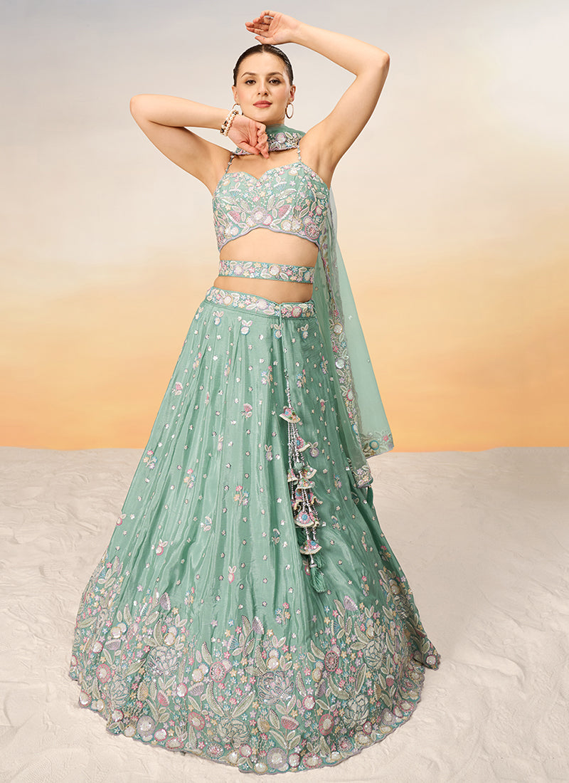 Sea Green Multi Embroidery Bridal Lehenga Choli