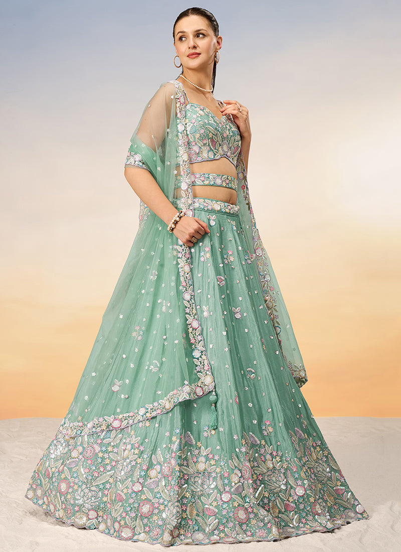 Sea Green Multi Embroidery Bridal Lehenga Choli