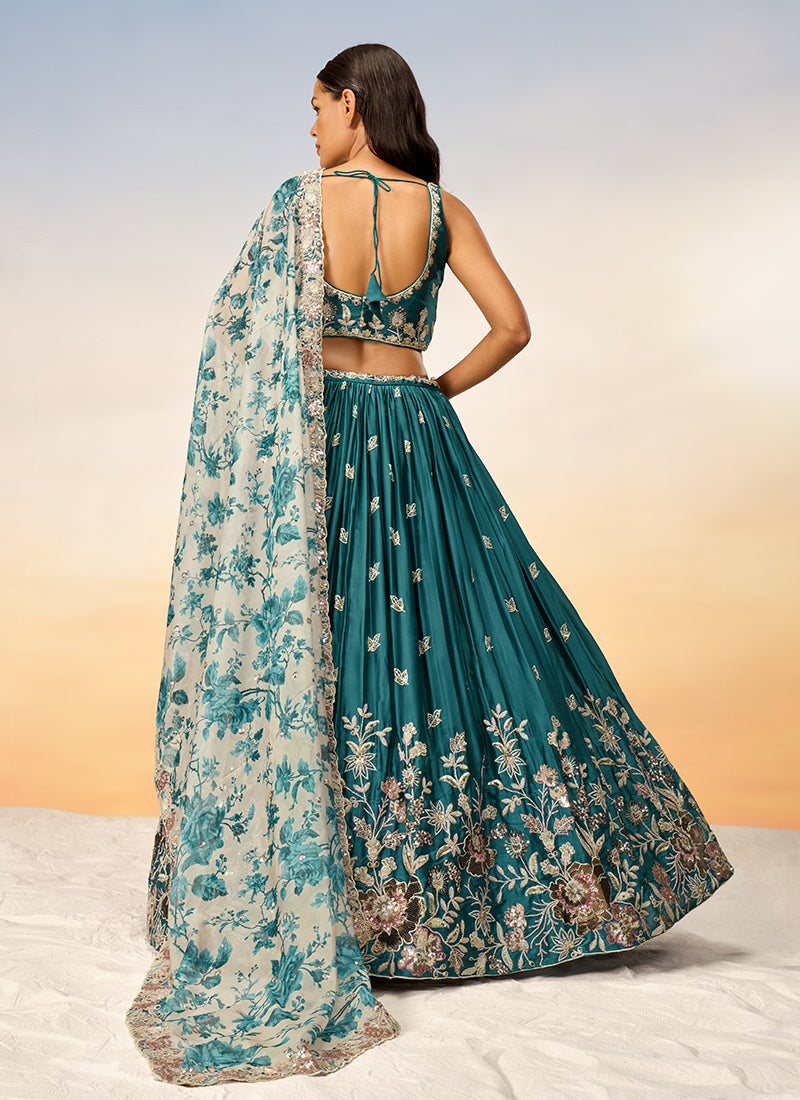 Turquoise Multi Embroidery Bridal Lehenga Choli