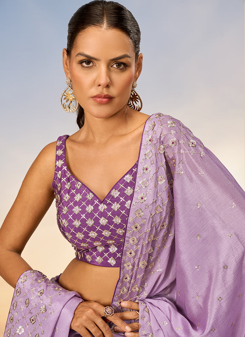 Purple Two Tone Sequence Embroidery Bridal Lehenga Choli