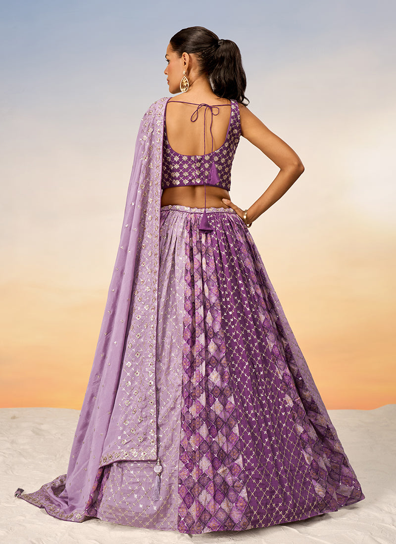 Purple Two Tone Sequence Embroidery Bridal Lehenga Choli