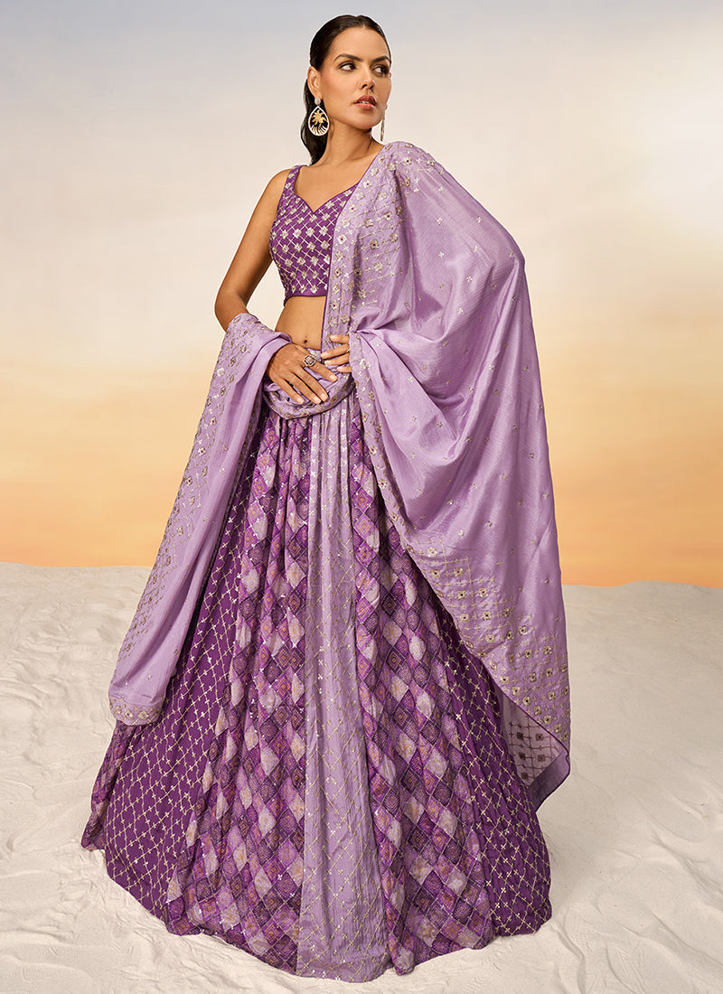 Purple Two Tone Sequence Embroidery Bridal Lehenga Choli