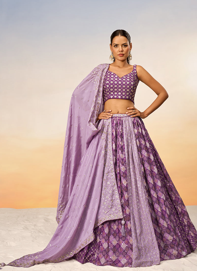 Purple Two Tone Sequence Embroidery Bridal Lehenga Choli