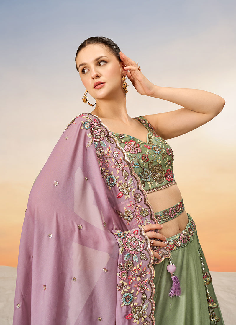 Pastel Green Multi Embroidery Bridal Lehenga Choli