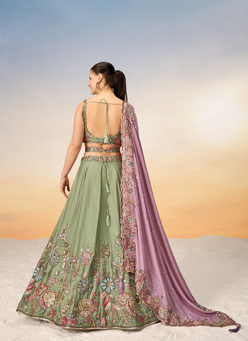 Pastel Green Multi Embroidery Bridal Lehenga Choli