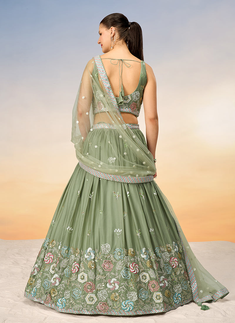 Light Green Multi Embroidery Bridal Lehenga Choli