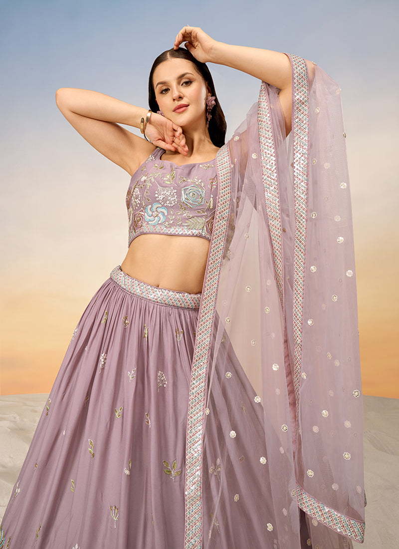 Mauve Purple Multi Embroidery Bridal Lehenga Choli