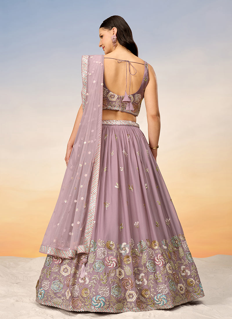 Mauve Purple Multi Embroidery Bridal Lehenga Choli