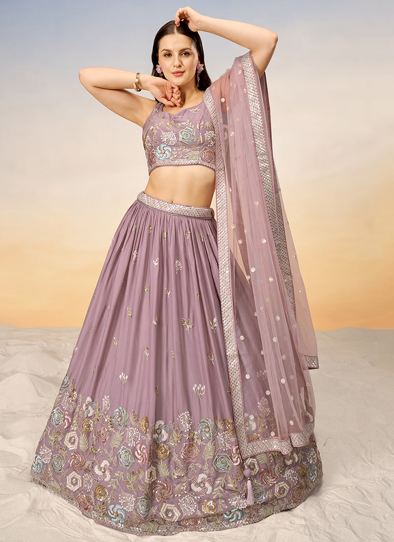 Mauve Purple Multi Embroidery Bridal Lehenga Choli