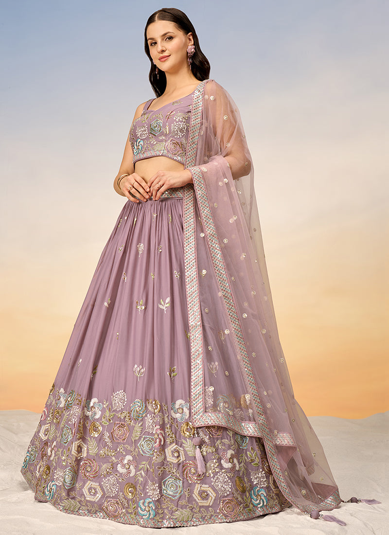 Mauve Purple Multi Embroidery Bridal Lehenga Choli