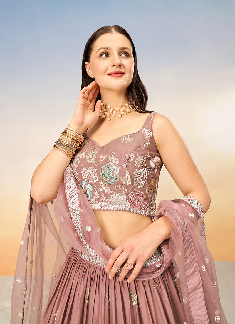 Rose Gold Multi Embroidery Bridal Lehenga Choli