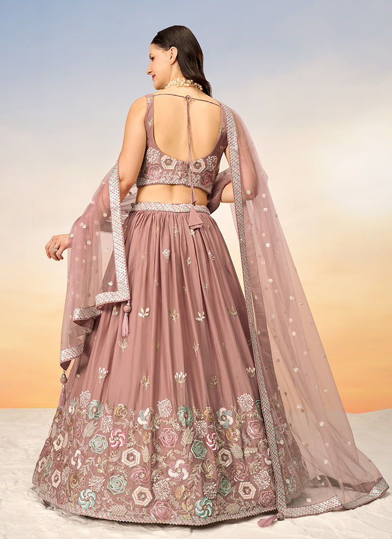 Rose Gold Multi Embroidery Bridal Lehenga Choli