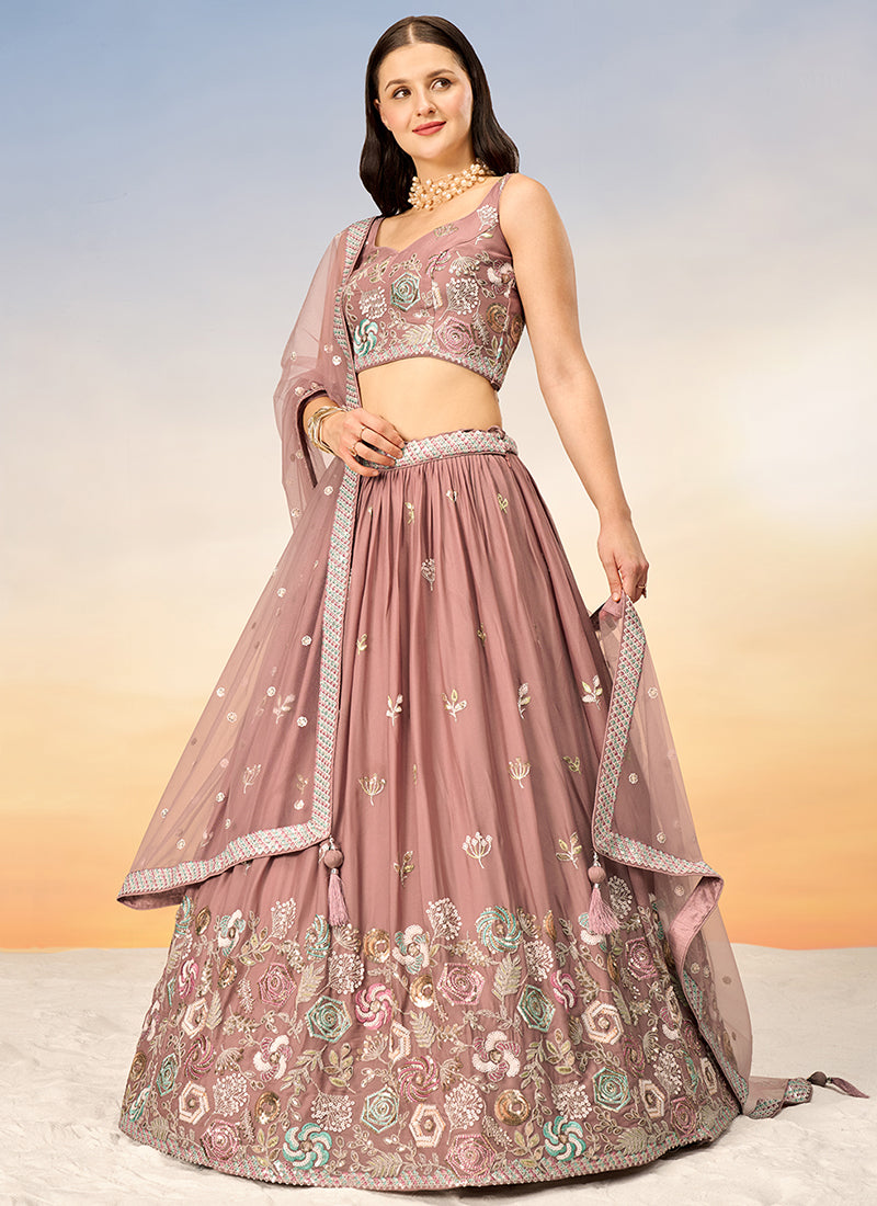 Rose Gold Multi Embroidery Bridal Lehenga Choli