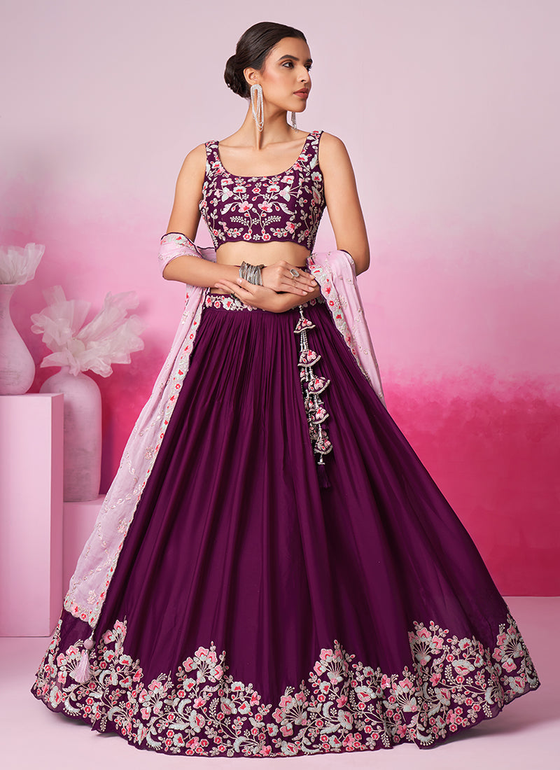 Deep Wine Multi Embroidered Bridal Lehenga Choli