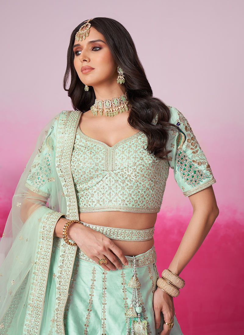 Sea Green Multi Embroidery Bridal Lehenga Choli