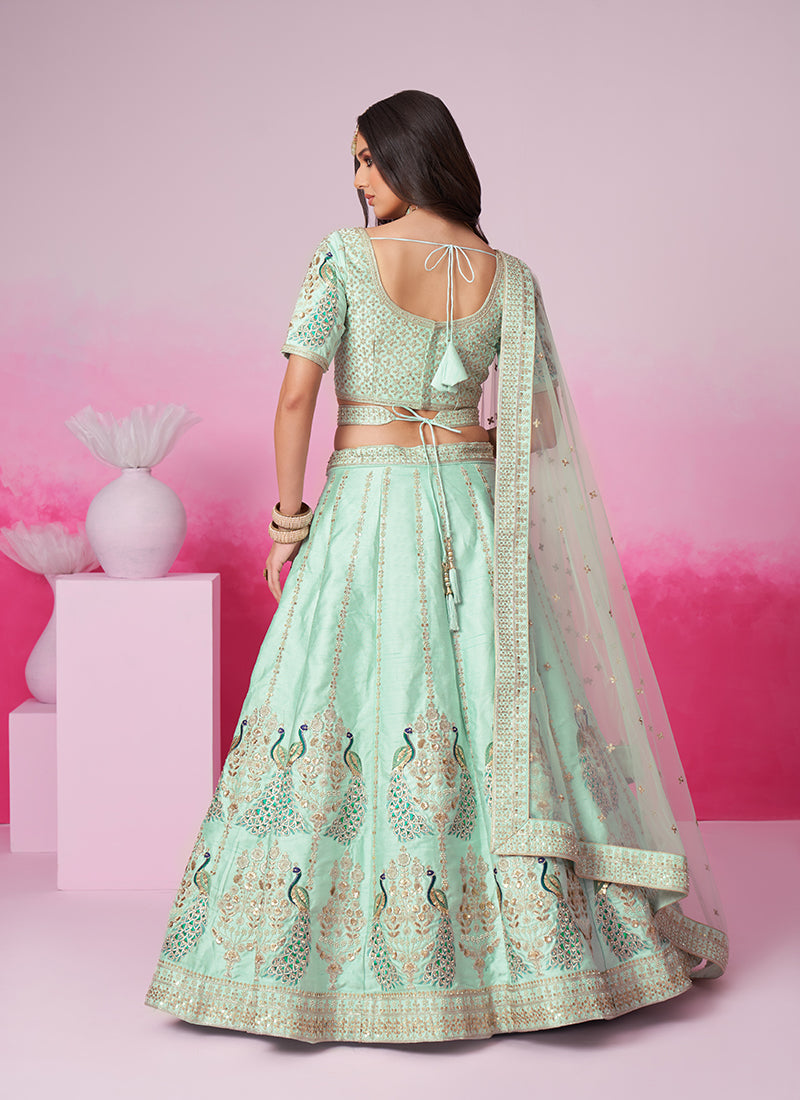 Sea Green Multi Embroidery Bridal Lehenga Choli