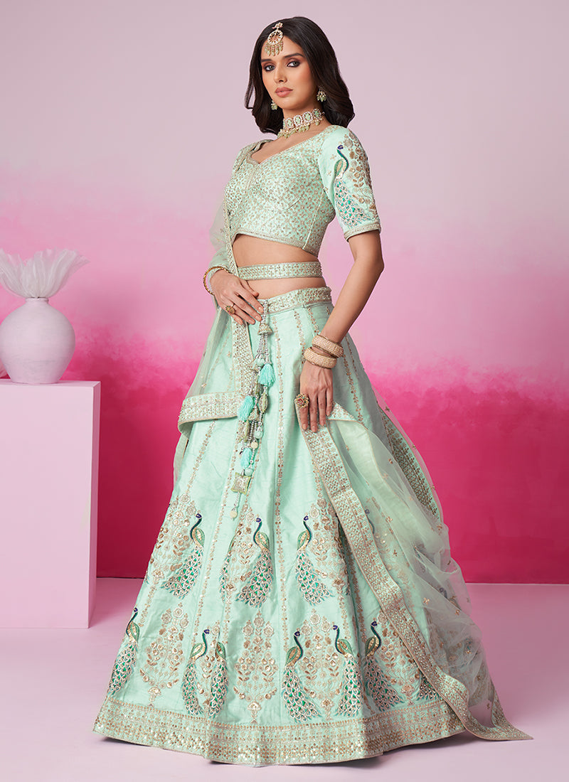 Sea Green Multi Embroidery Bridal Lehenga Choli