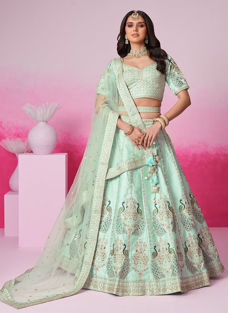 Sea Green Multi Embroidery Bridal Lehenga Choli