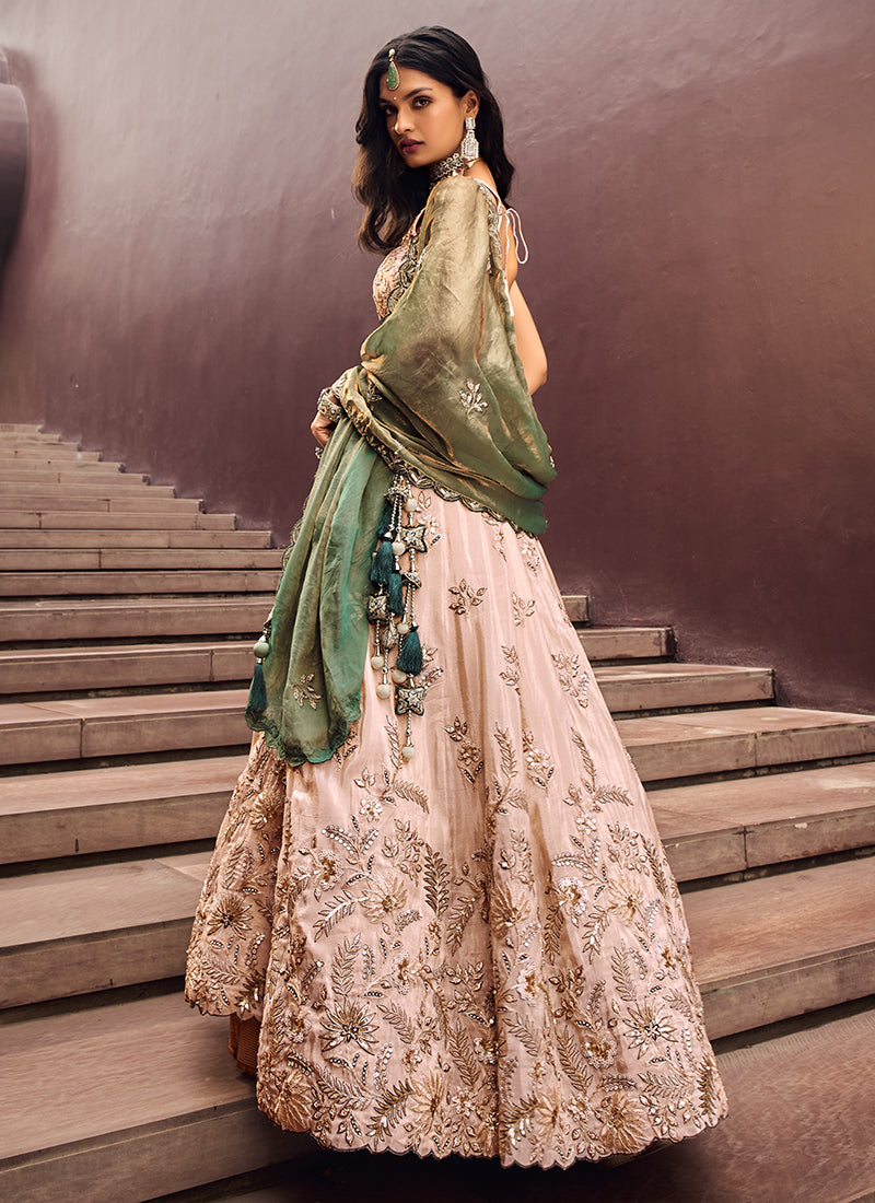 Beige Green Multi Embroidered Bridal Lehenga Choli