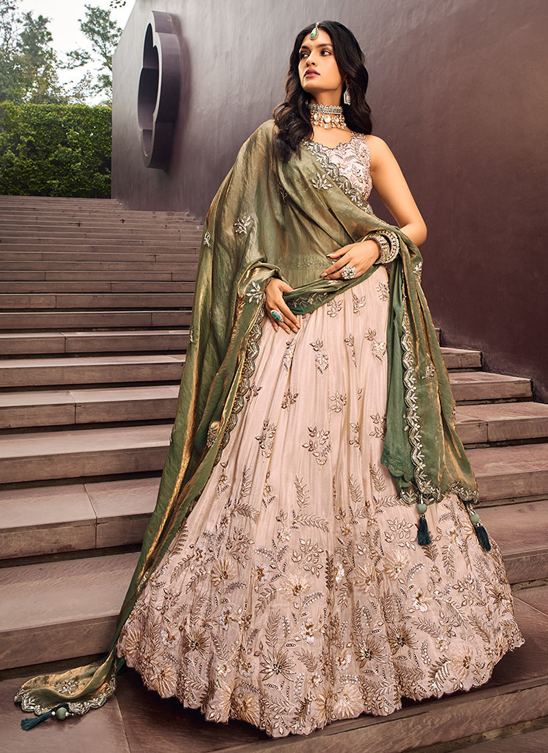 Beige Green Multi Embroidered Bridal Lehenga Choli