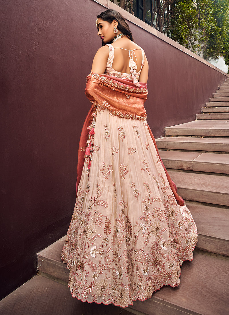 Peach Rust Multi Embroidered Bridal Lehenga Choli