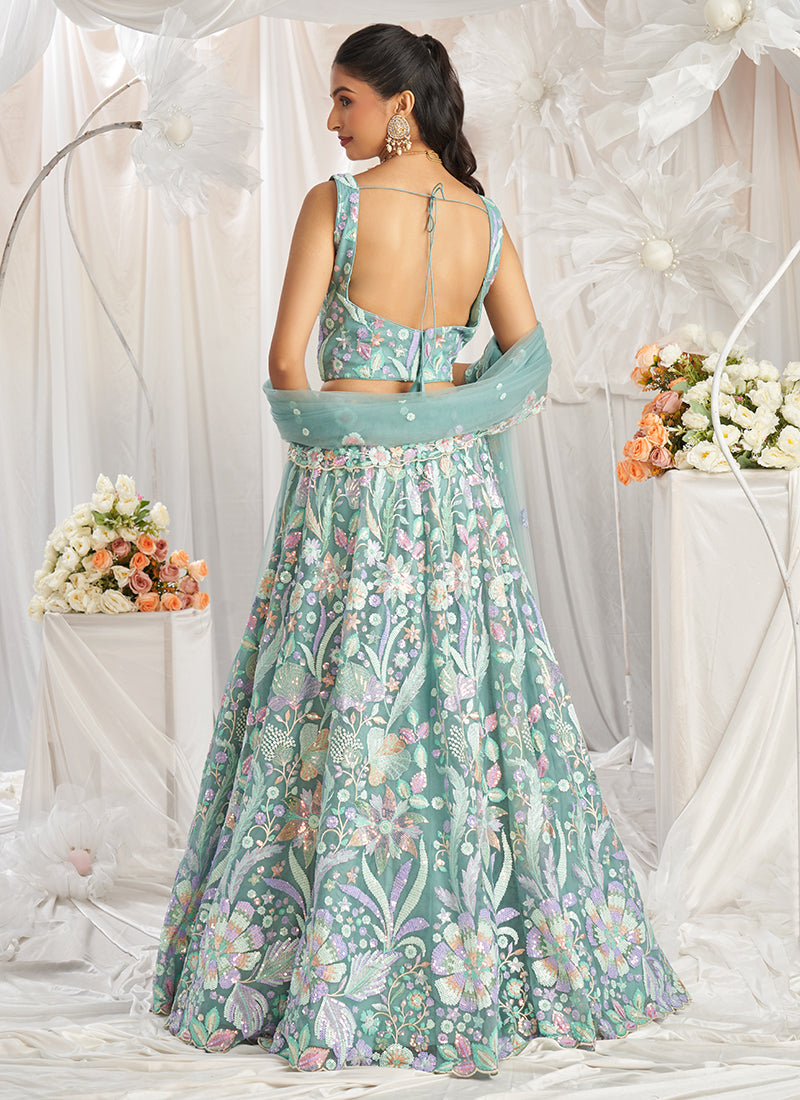 Sea Green Multi Embroidered Bridal Lehenga Choli