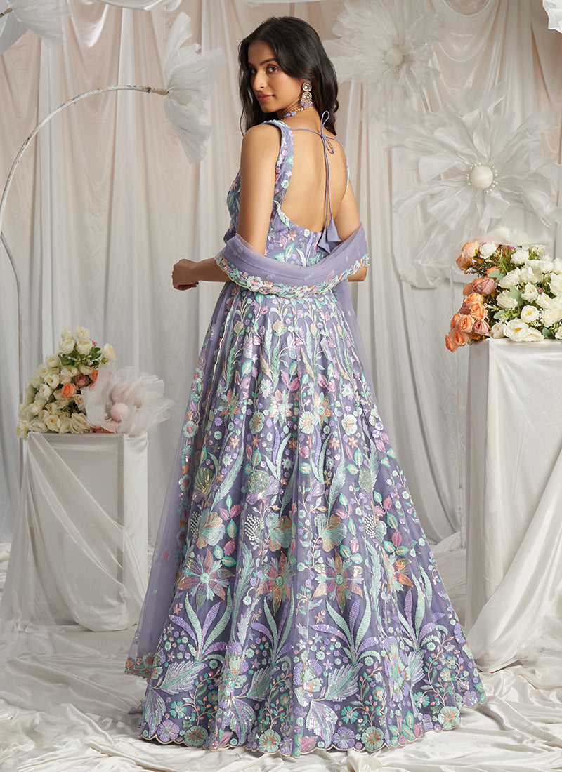 Lavender Multi Embroidered Bridal Lehenga Choli