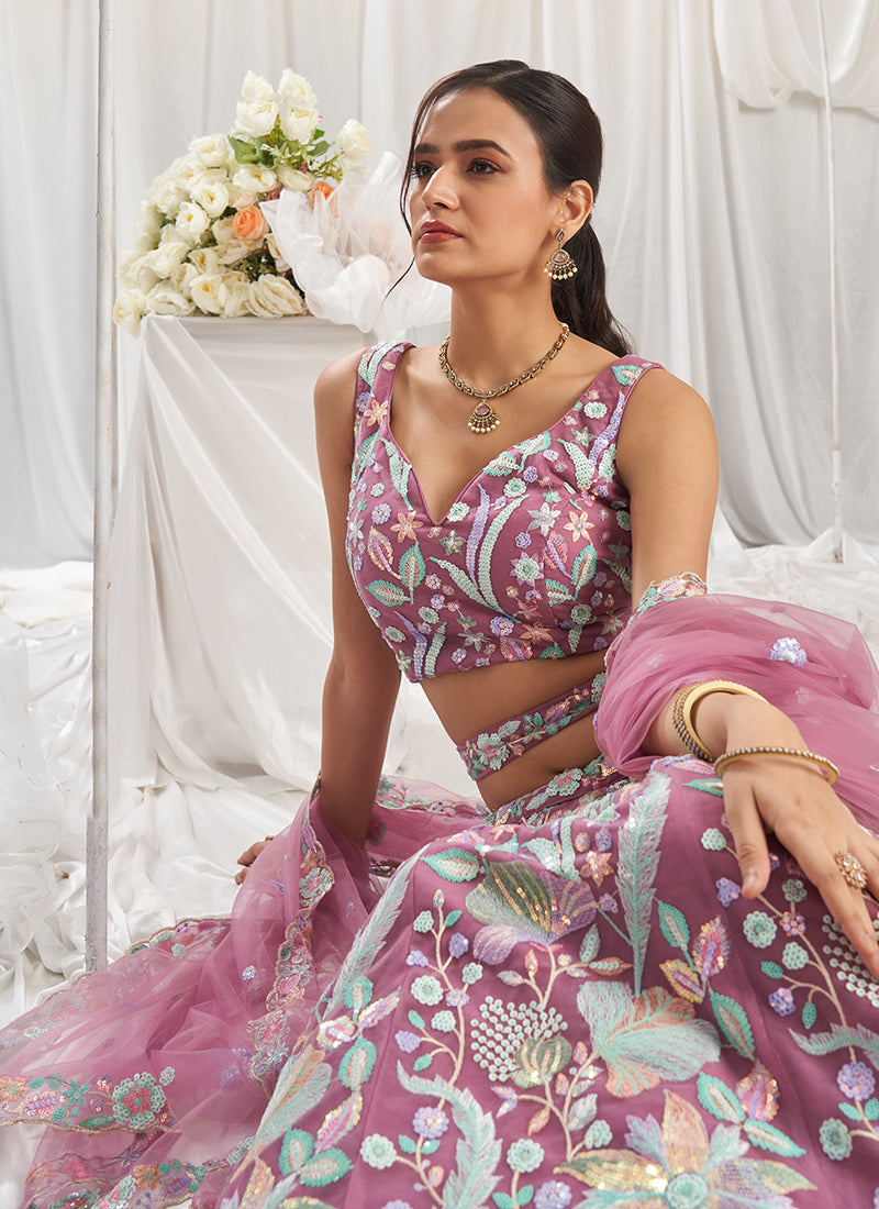 Blush Pink Multi Embroidered Bridal Lehenga Choli