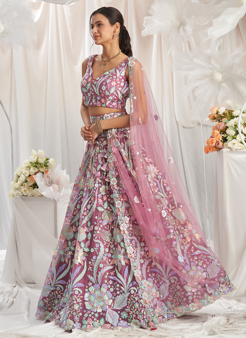 Blush Pink Multi Embroidered Bridal Lehenga Choli