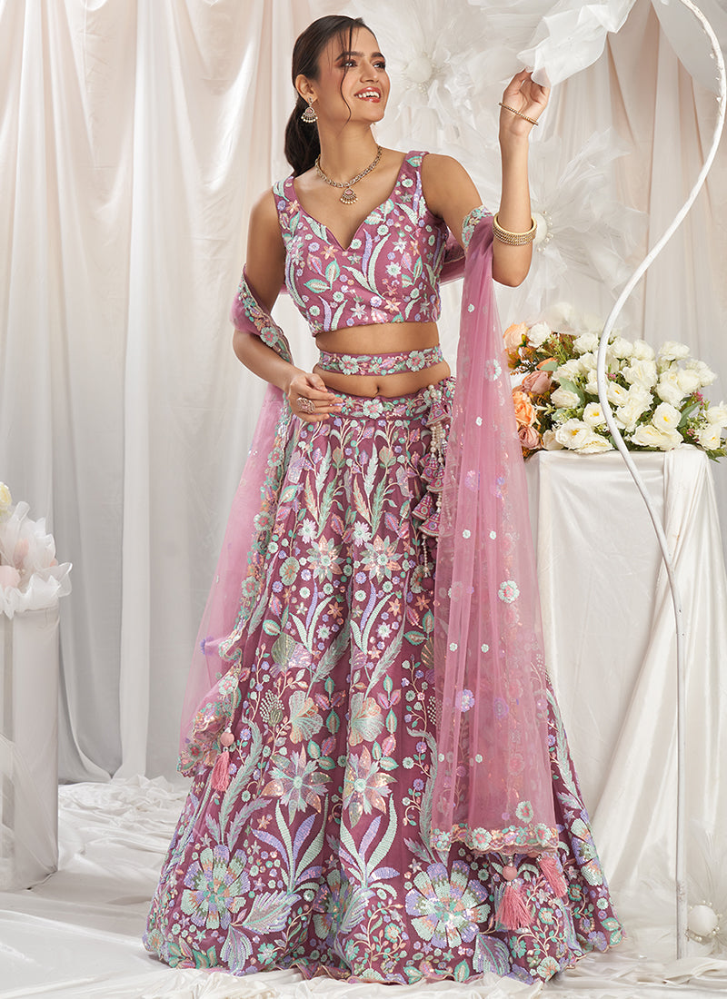 Blush Pink Multi Embroidered Bridal Lehenga Choli