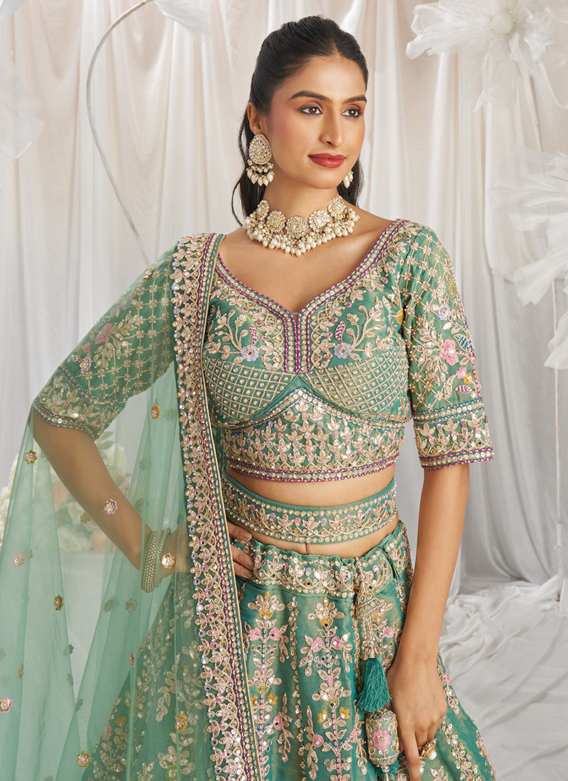 Sea Green Multi Embroidery Bridal Lehenga Choli