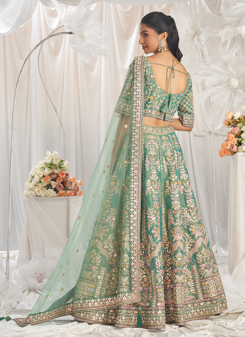 Sea Green Multi Embroidery Bridal Lehenga Choli