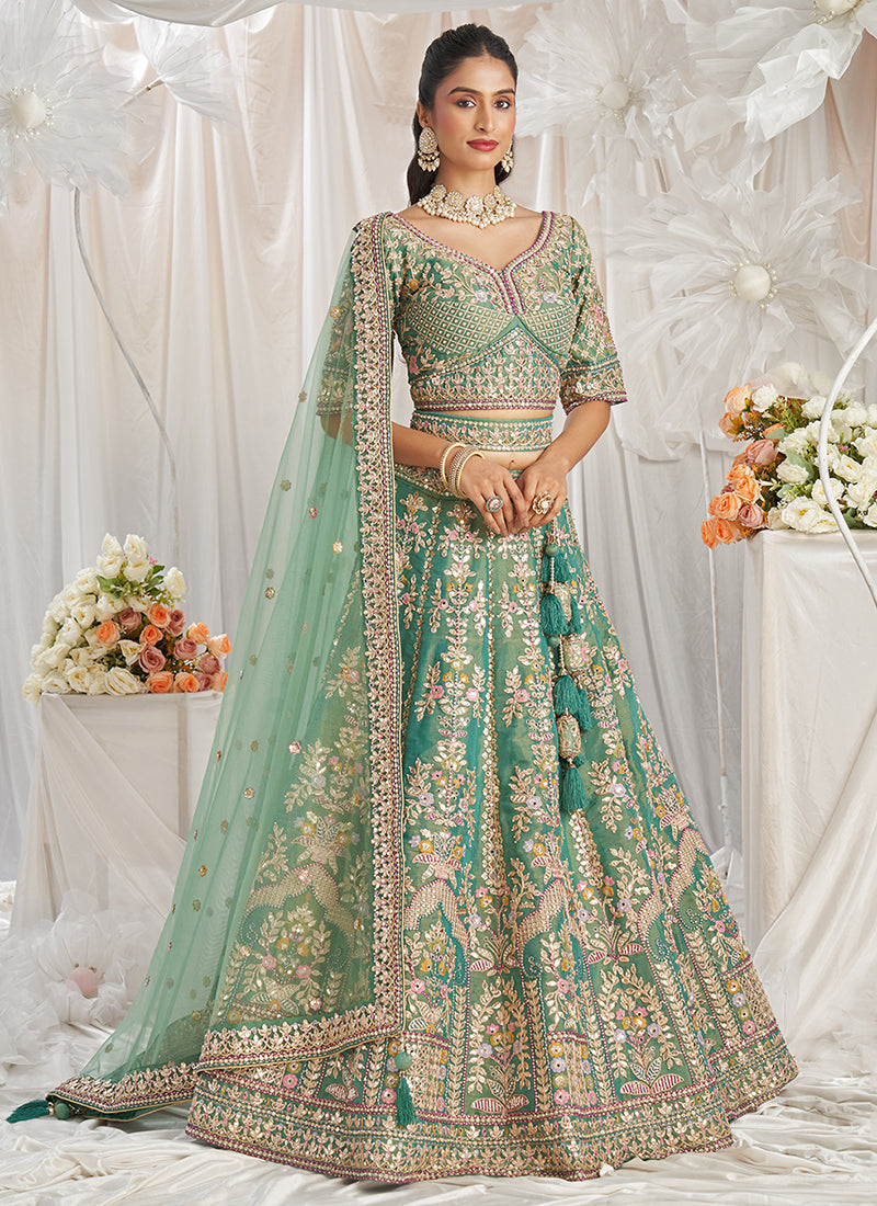 Sea Green Multi Embroidery Bridal Lehenga Choli