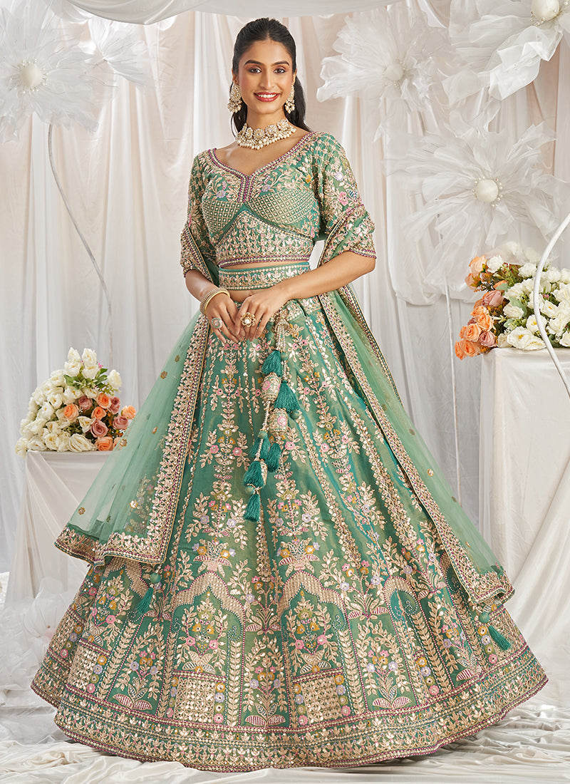 Sea Green Multi Embroidery Bridal Lehenga Choli