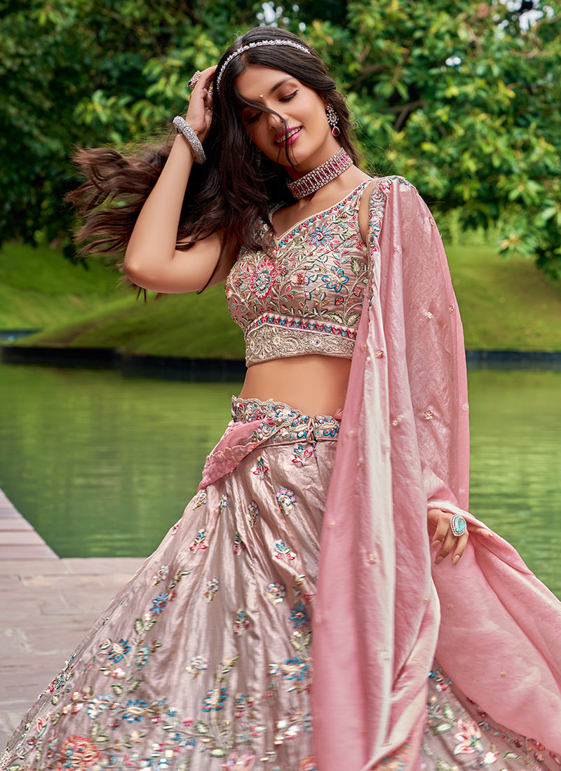 Blush Pink Multi Embroidered Bridal Lehenga Choli