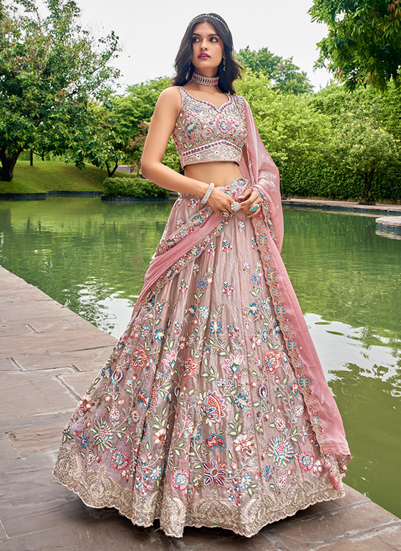 Blush Pink Multi Embroidered Bridal Lehenga Choli