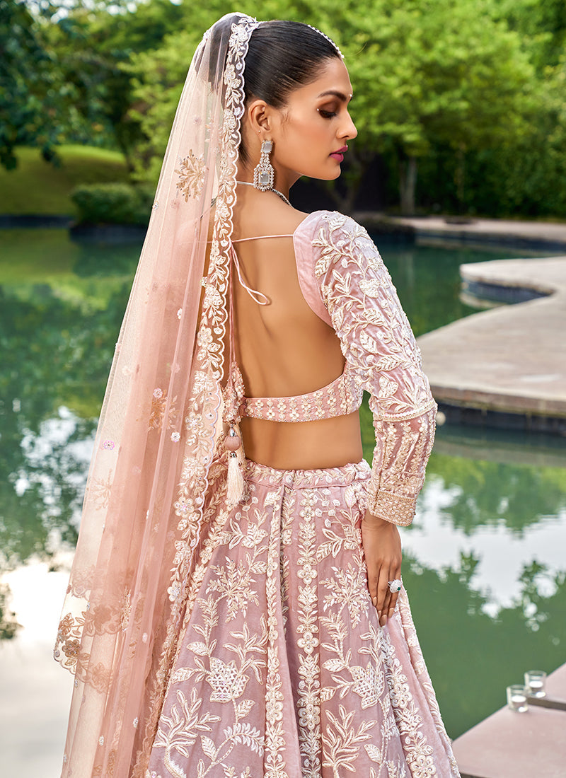 Nude Pink Traditional Embroidery Bridal Lehenga Choli