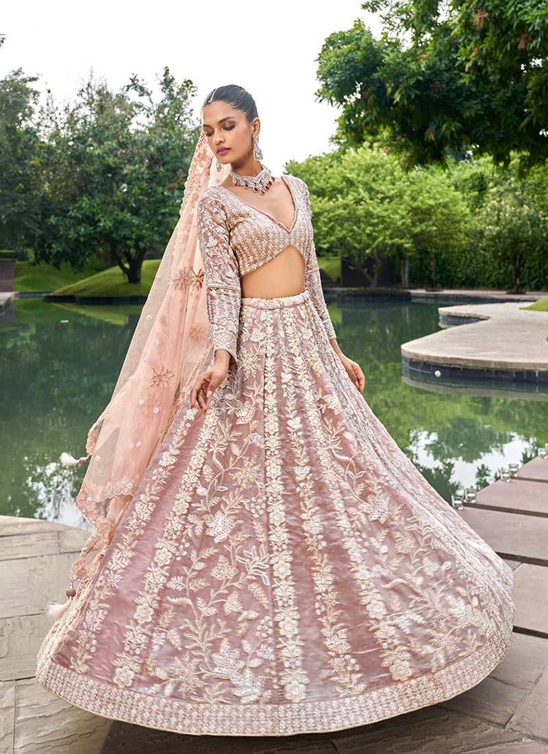 Nude Pink Traditional Embroidery Bridal Lehenga Choli