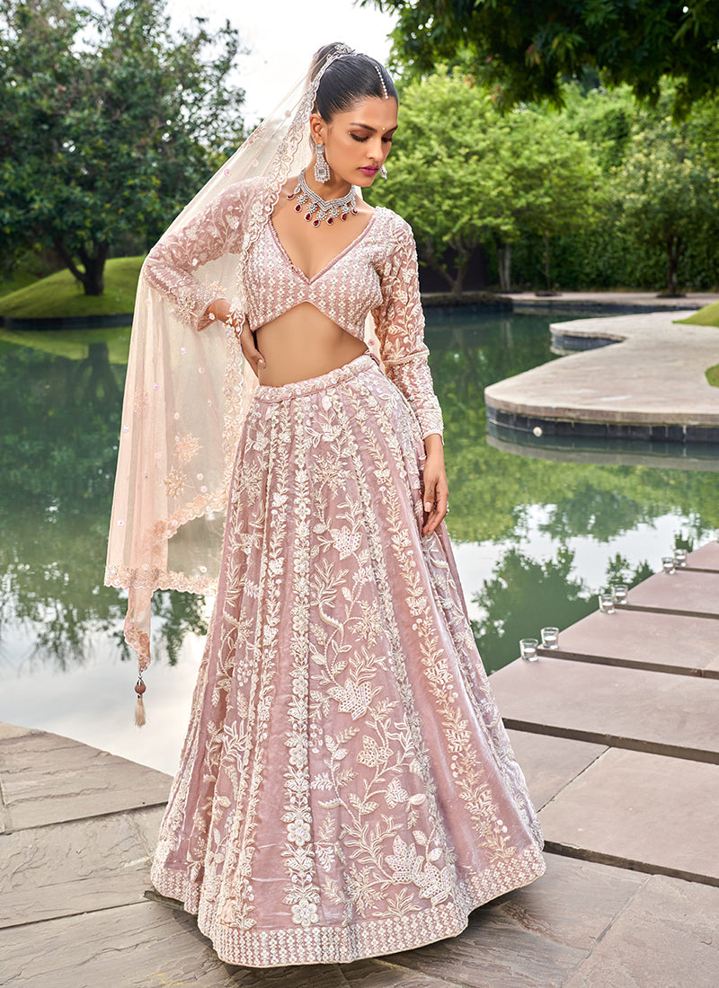 Nude Pink Traditional Embroidery Bridal Lehenga Choli