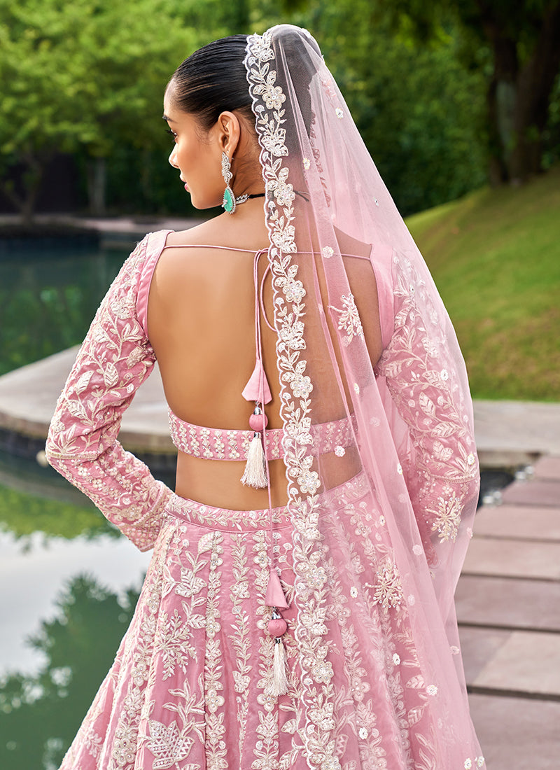 Light Pink Traditional Embroidery Bridal Lehenga Choli