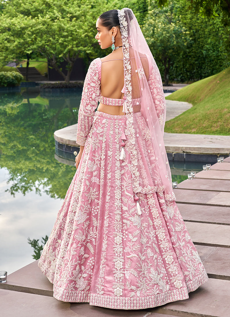 Light Pink Traditional Embroidery Bridal Lehenga Choli