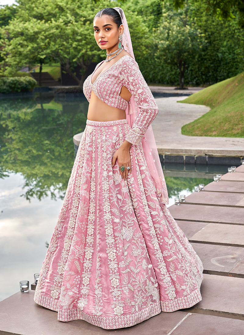 Light Pink Traditional Embroidery Bridal Lehenga Choli