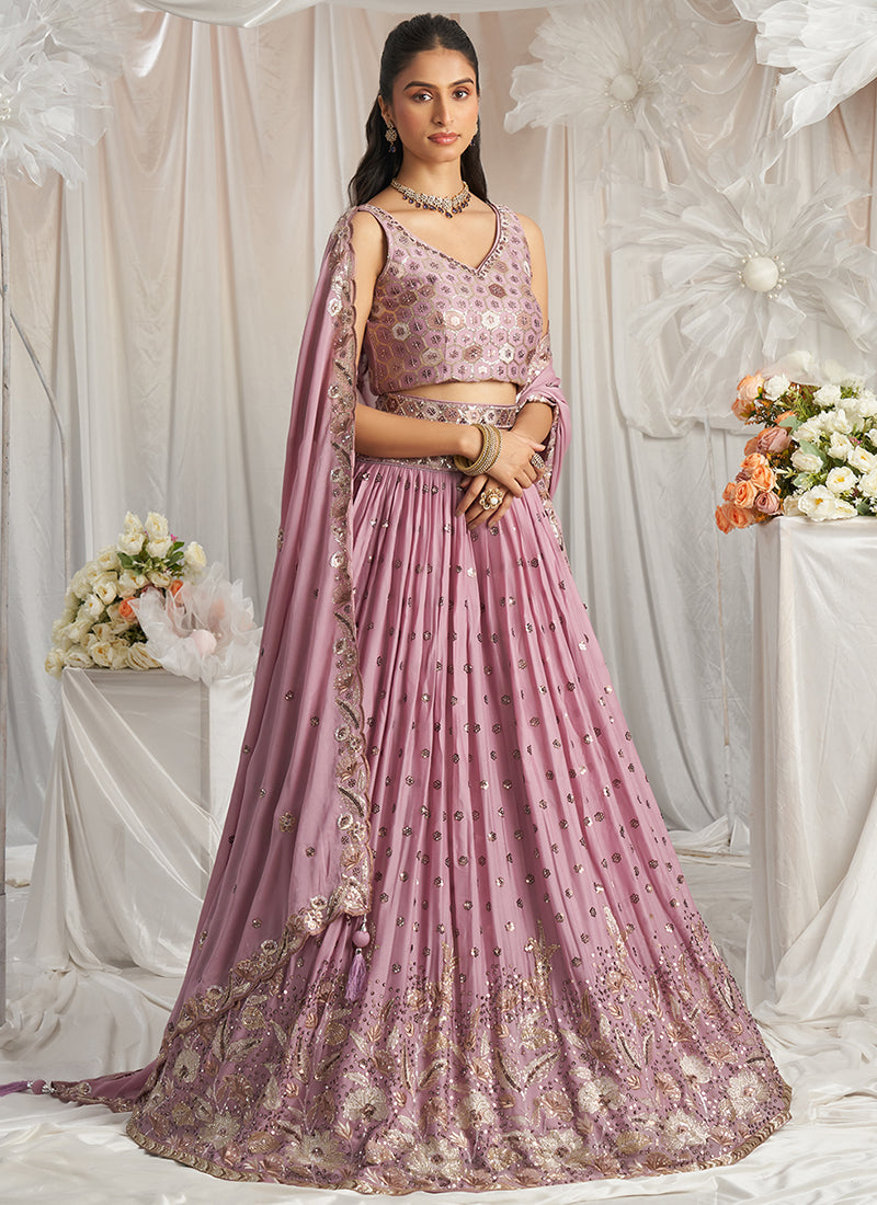 Rose Pink Multi Embroidery Bridal Lehenga Choli