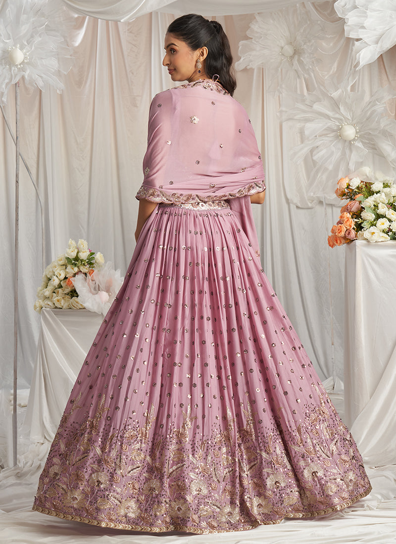 Rose Pink Multi Embroidery Bridal Lehenga Choli