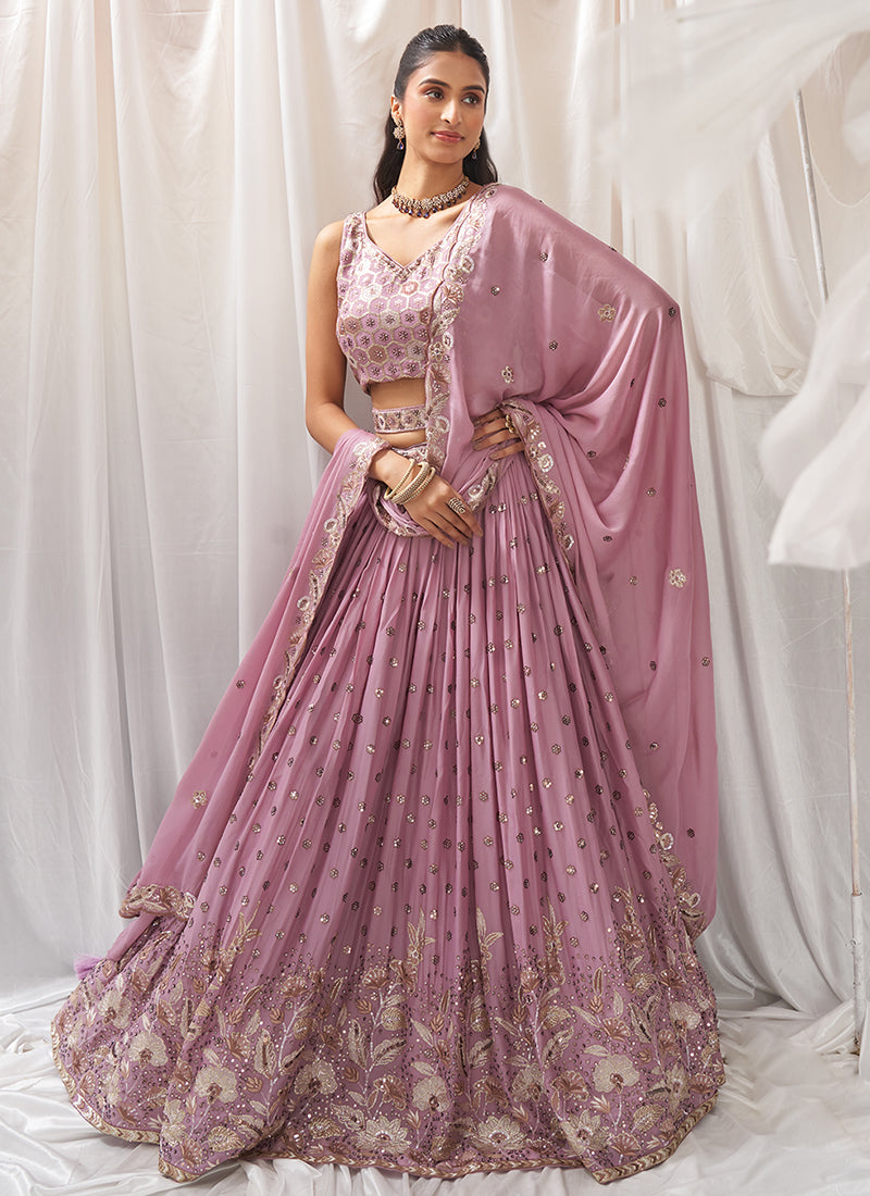 Rose Pink Multi Embroidery Bridal Lehenga Choli