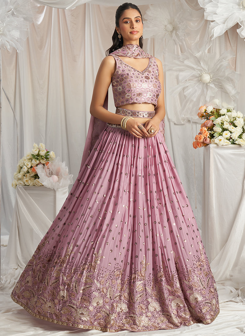 Rose Pink Multi Embroidery Bridal Lehenga Choli