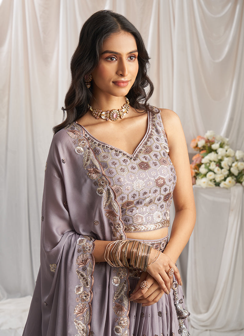 Mauve Purple Multi Embroidery Bridal Lehenga Choli