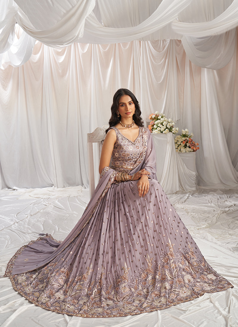 Mauve Purple Multi Embroidery Bridal Lehenga Choli