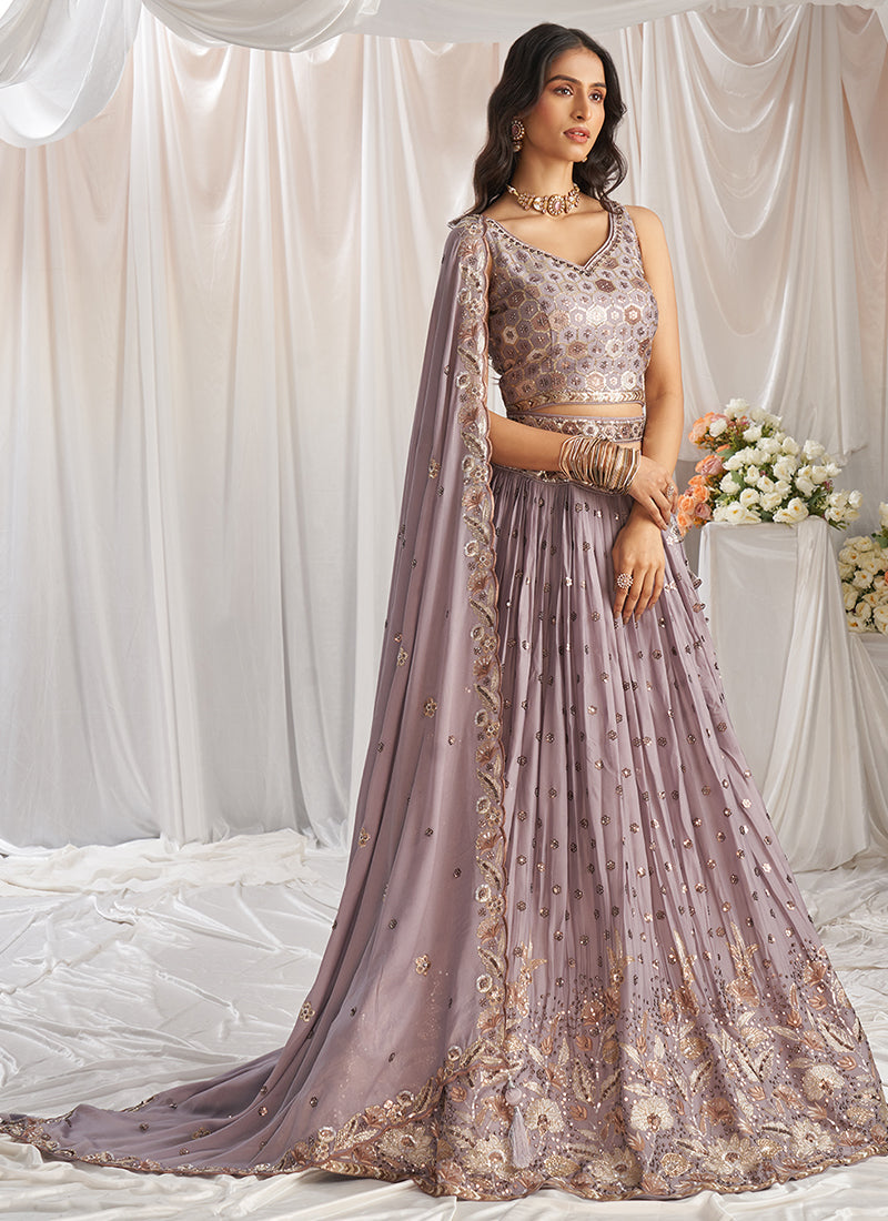 Mauve Purple Multi Embroidery Bridal Lehenga Choli