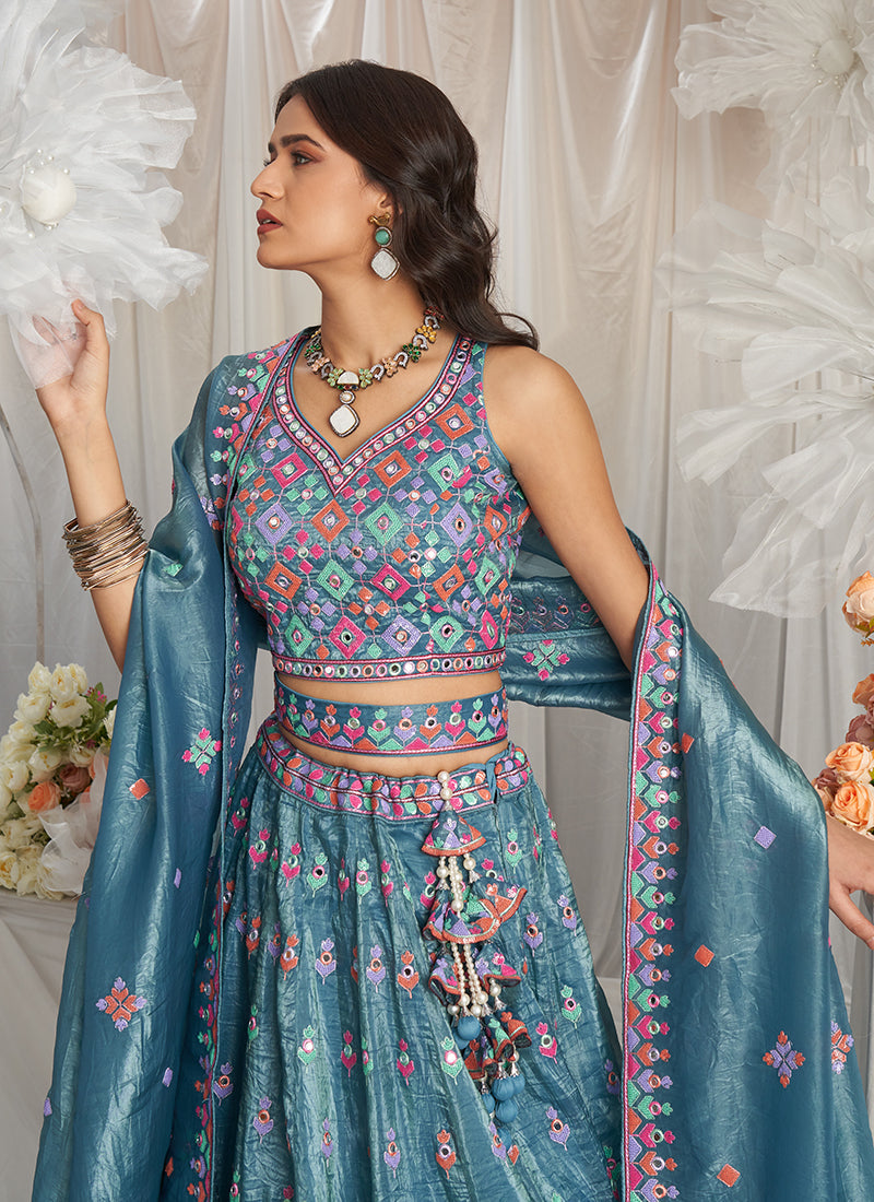 Turquoise Multi Embroidery Bridal Lehenga Choli